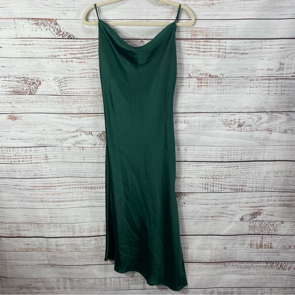 PETAL + PUP EMERALD GREEN LOW CUT BACK SILKY SIZE 4 HIGH LOW HEM DRESS - Picture 7 of 12